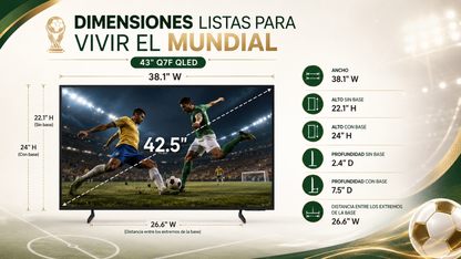 Smart TV Samsung Q7F QLED 4K de 43” con diseño negro, resolución 4K UHD de 3840 × 2160