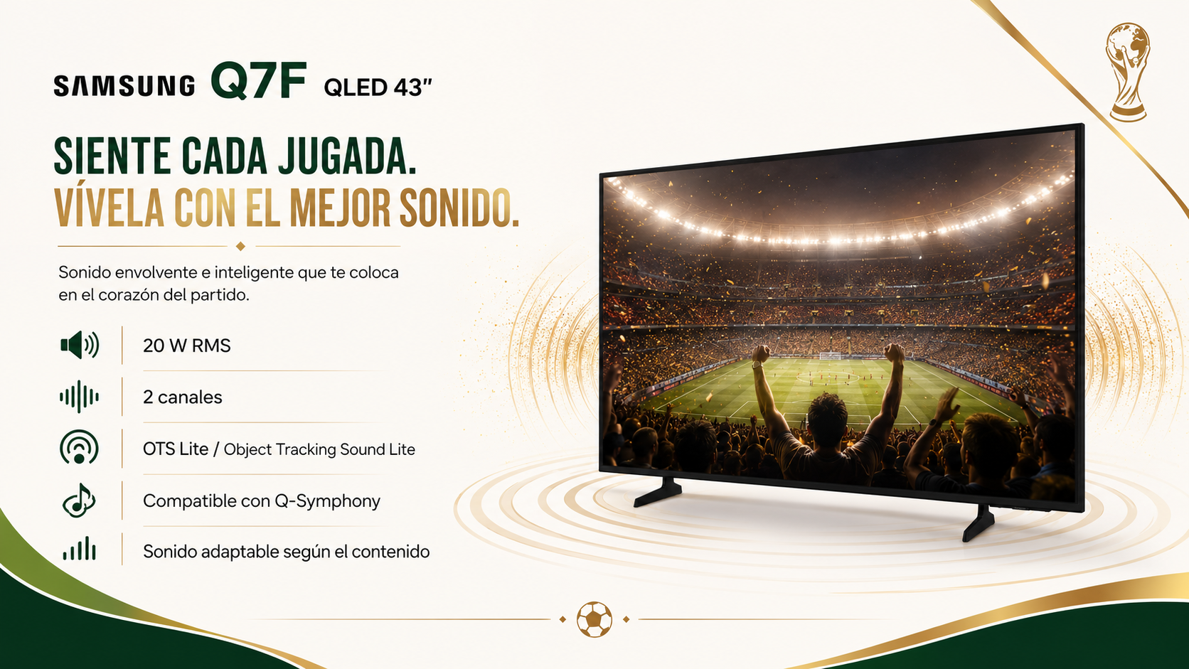 Smart TV Samsung Q7F QLED 4K de 43” con diseño negro, resolución 4K UHD de 3840 × 2160