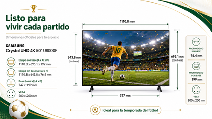 Smart TV Samsung Crystal U8000F de 50” modelo 2025