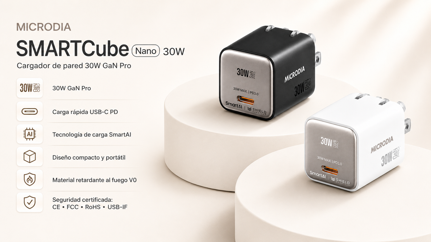 Cargador de pared MICRODIA SMARTCube Nano 30W