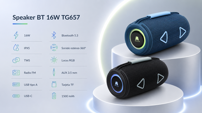 Parlante Bluetooth portátil TG657 de 16W.